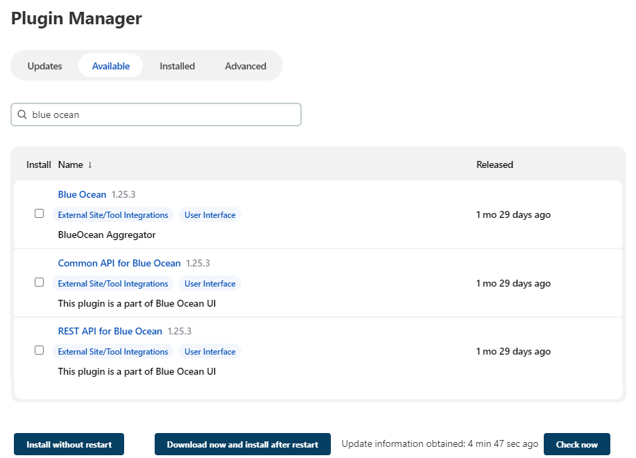 Available tab in the Plugin Manager