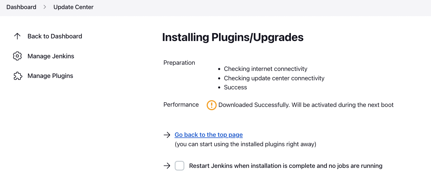 Install success confirmation page.